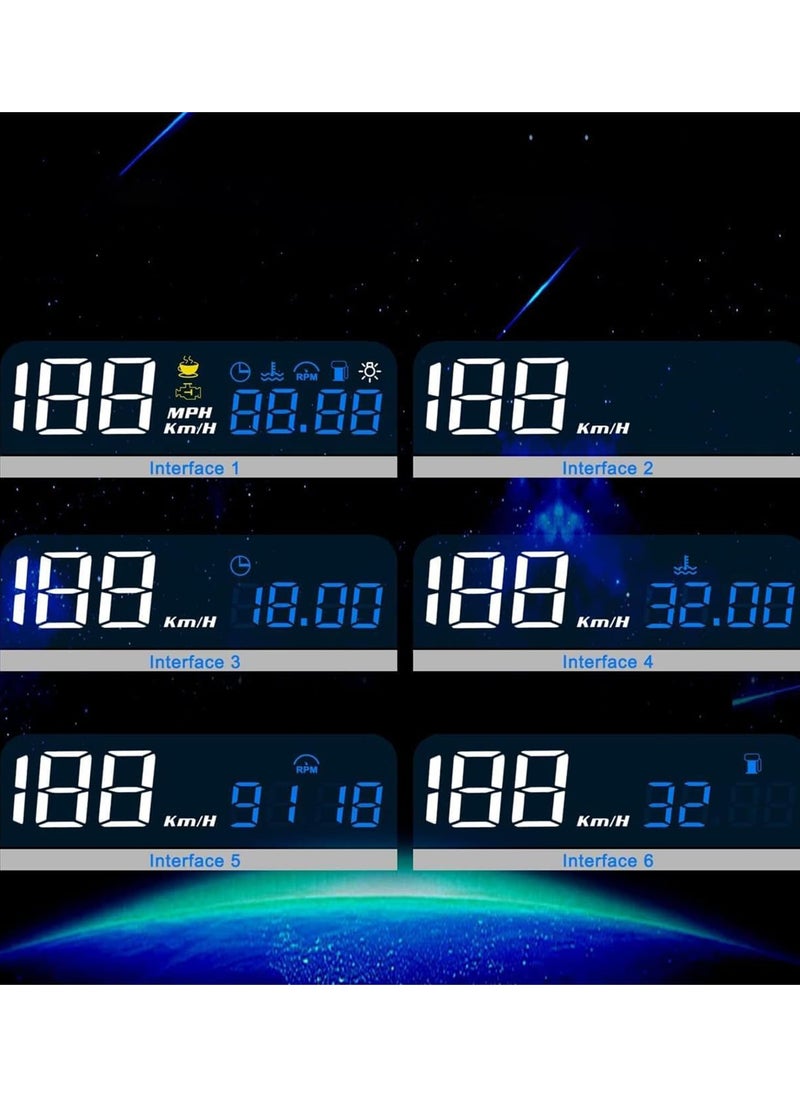 Excefore Car Head Up Display, OBD2 + GPS Dual System, Digital Speedometer KMH MPH, Mirror Speed Projector, OverSpeed Alarm, Fatigue Driving Warning  - Image 2
