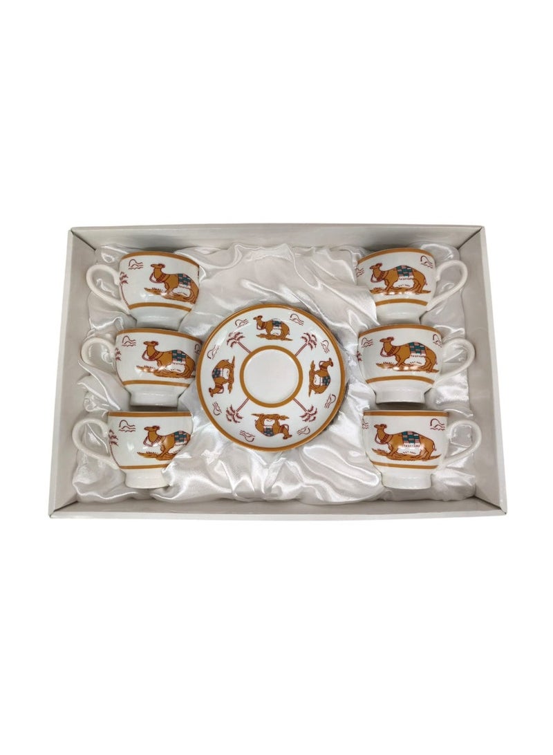 AKDC Verucci Ceramic Cup and Saucer 12Pcs Set With Camel Photo 6 Cups With 6 Saucers-200ML - Image 1