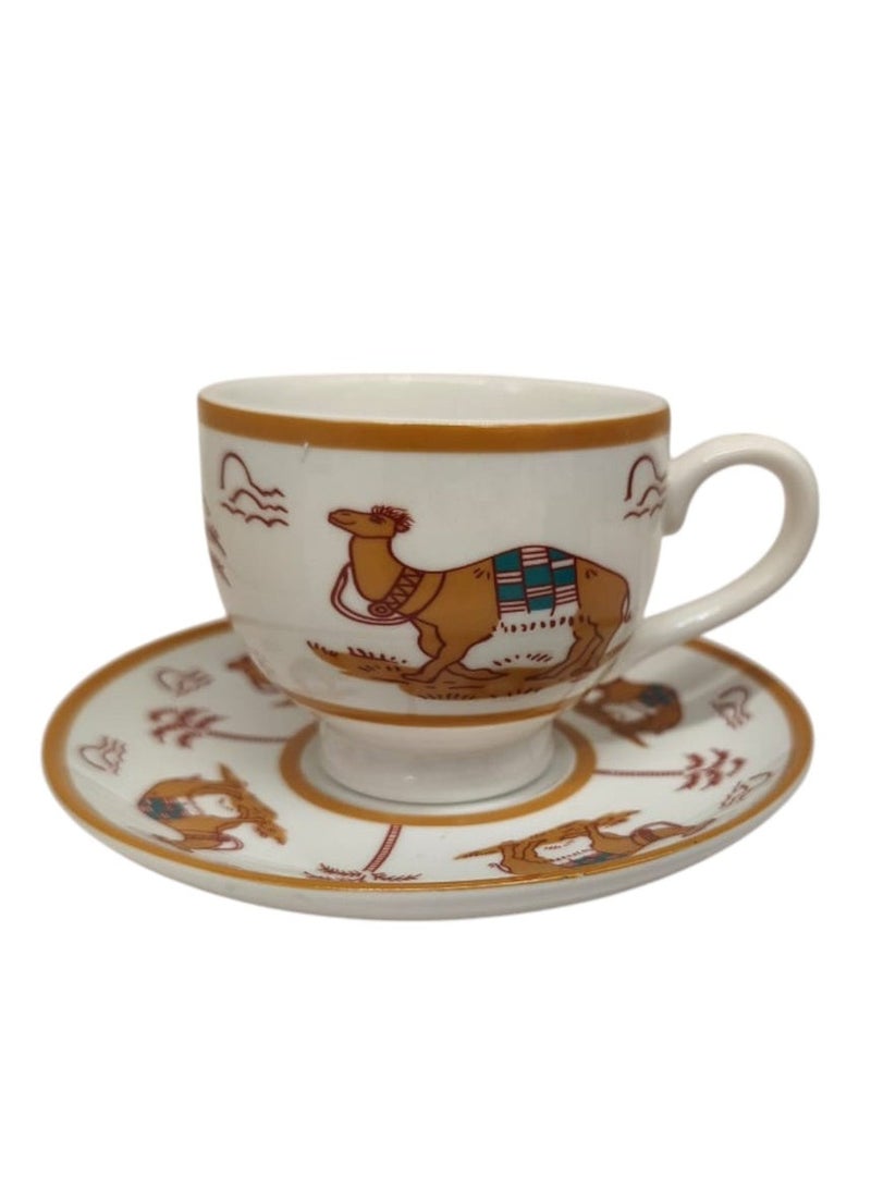 AKDC Verucci Ceramic Cup and Saucer 12Pcs Set With Camel Photo 6 Cups With 6 Saucers-200ML - Image 3