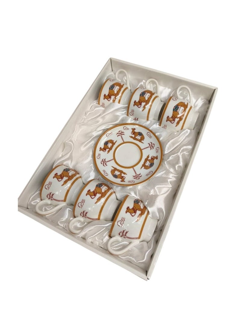 AKDC Verucci Ceramic Cup and Saucer 12Pcs Set With Camel Photo 6 Cups With 6 Saucers-200ML - Image 2