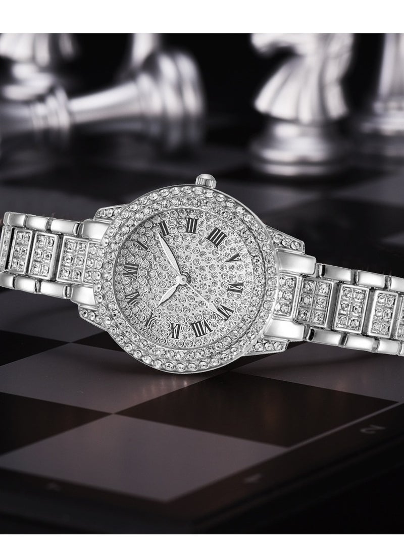 فاخرة كل الماس النص الروماني الصلب الفرقة مزاج الأعمال النساء الساعة الكوارتز مع سوار الماس - Image 2