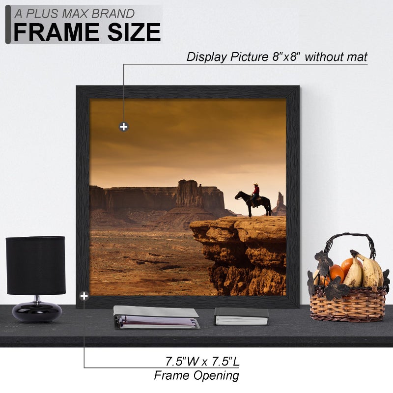 A PLUS MAX 8x8 Picture Frame Set of 2, Black Engineered Wood Frame for 8 x 8 Inch Picture Poster Photo, Light Weight 8 by 8 Frame with Wood-grain for Wall - 2 Pack/Black/8"x8" - Image 4