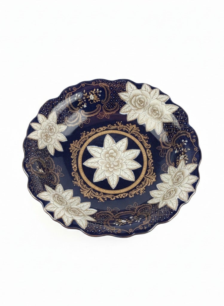 viintage Fine porcelain cobalt blue decorative plate Home decor candy and fruit plate gift navy blue floral 30cm - Image 2