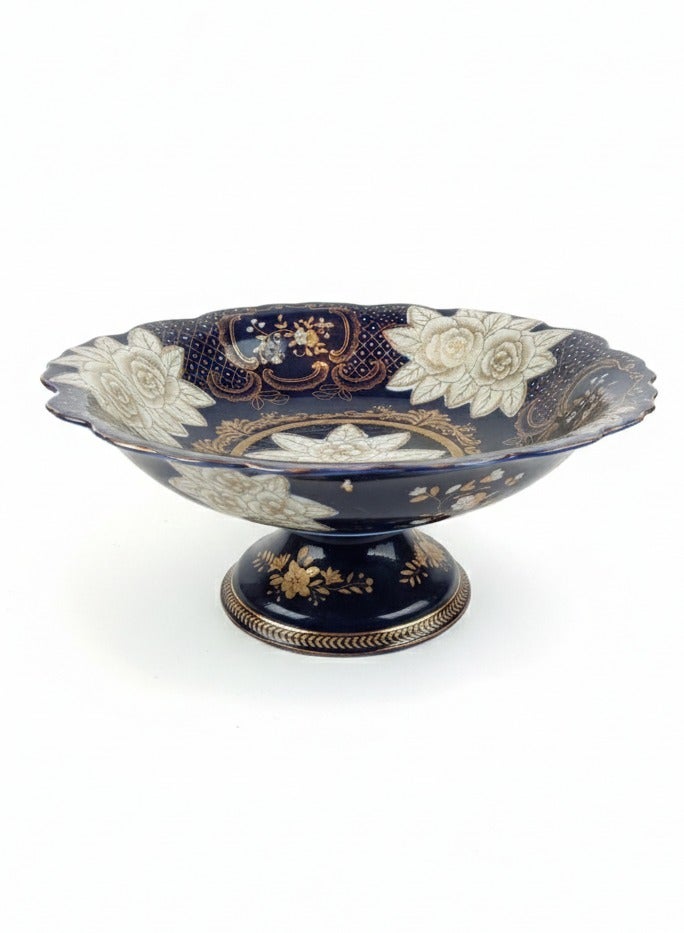 viintage Fine porcelain cobalt blue decorative plate Home decor candy and fruit plate gift navy blue floral 30cm - Image 1