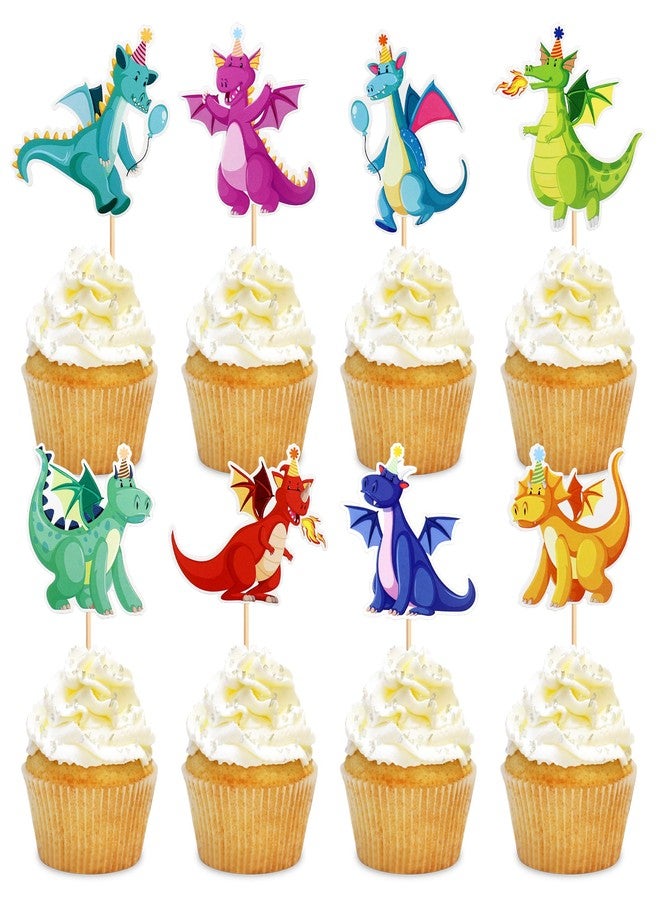 Ercadio 24 Pack Dragon Cupcake Toppers Lovely Dragon Cake Picks Lovely Dragon Cupcake Topper Dragon Cupcake Toppers Picks for Dragon Themed Party Kids Birthday Party Decor Supplies - Image 1