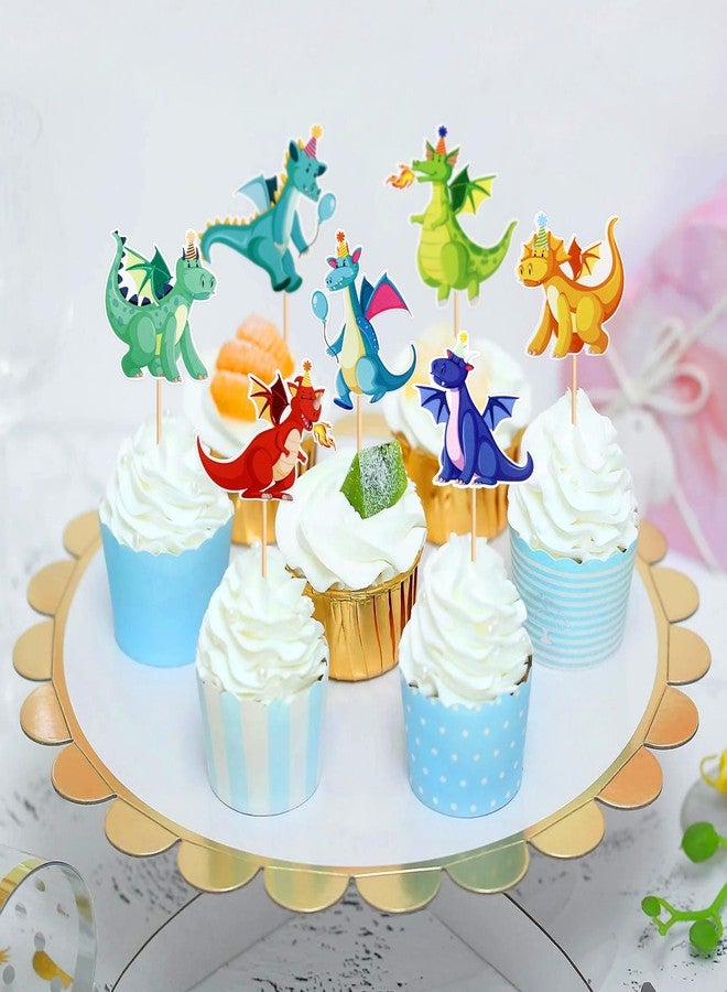Ercadio 24 Pack Dragon Cupcake Toppers Lovely Dragon Cake Picks Lovely Dragon Cupcake Topper Dragon Cupcake Toppers Picks for Dragon Themed Party Kids Birthday Party Decor Supplies - Image 3