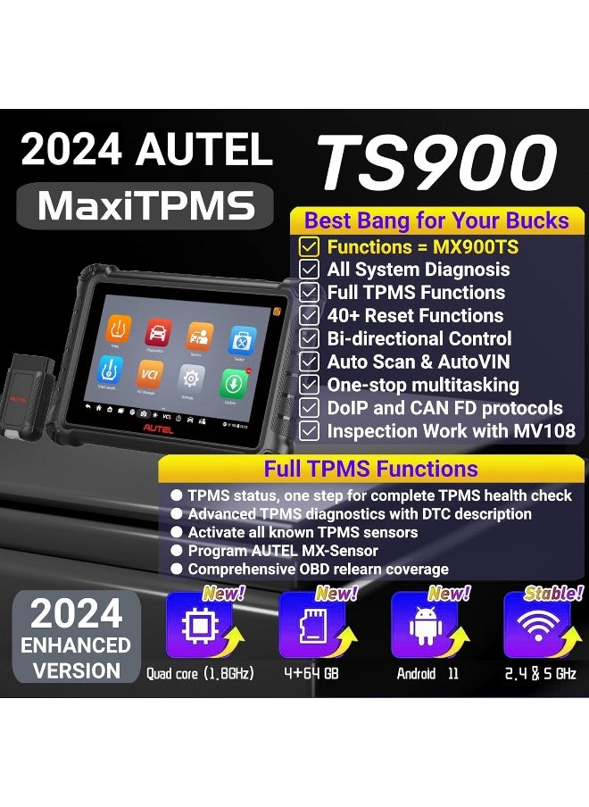 Autel Autel MaxiTPMS TS900 + Free MaxiVideo MV108 TPMS Programming Tool Sensor Programmer Vehicle Diagnostic Scan Tool OBD2 Code Reader  - Image 1