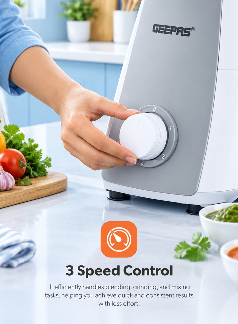 جيباس 2-IN-1 Mixer Grinder 750W | Powerful Motor with Stainless Steel Jars and Blades | Unbreakable Polycarbonate Jar Caps Ergonomic Design | Overload Protector, 2 Jars with 3 Speed Control  | GSB44128  White & Grey 1.5 L 750 W GSB44128 White & Grey - Image 4