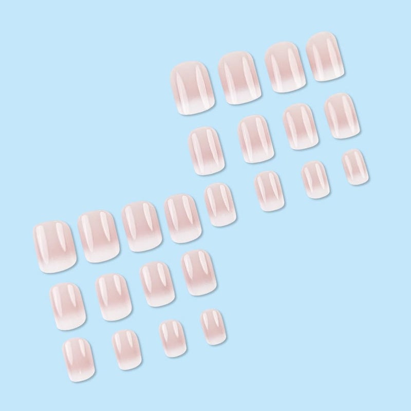 Hrnsnails Nail Press ons, Short Square Press On Nails French Fake Nails with Pink White Ombre Press ons Design, Acrylic Artificial False Nails Press On Stick On Nails for Women - Image 4