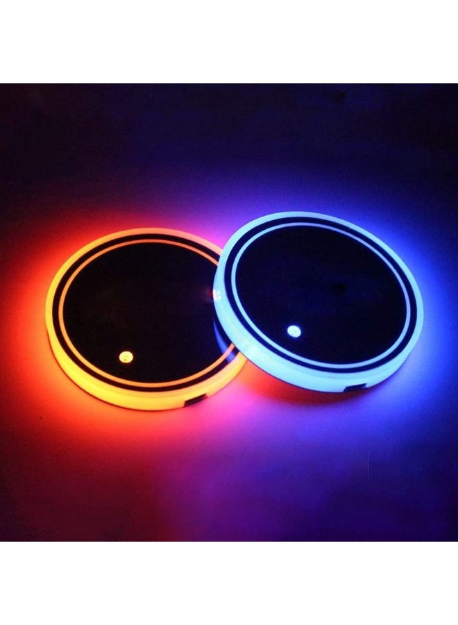LEDCARE LED Car Cup Holder Lights, 7 Colors Changing USB Charging Mat Waterproof Cup Pad - Image 1