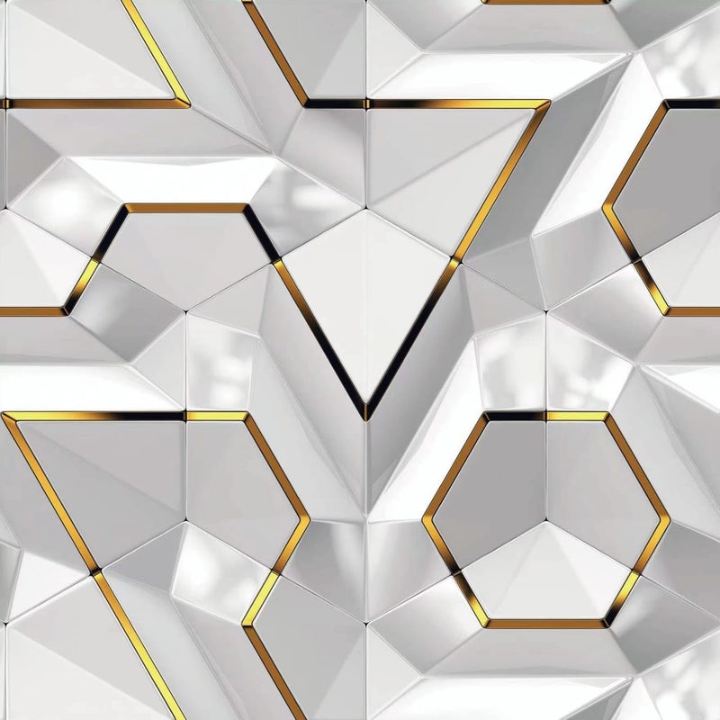 Nimbose® Geometric Wallpaper for Bedroom, 3D White & Gold Geometric Modules Self-Adhesive Wallpapers, Spectacular 3D Effect, 10m Big Rolls (45 x 1000cm) - Image 5