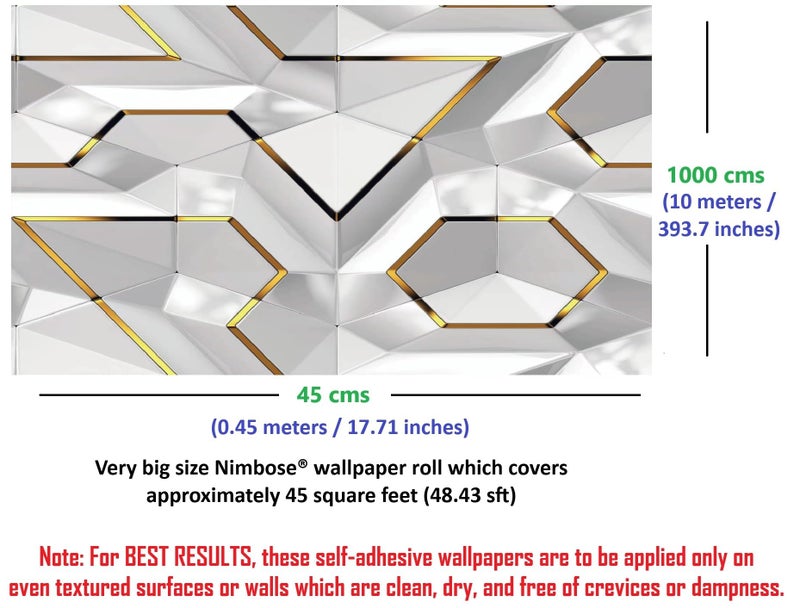 Nimbose® Geometric Wallpaper for Bedroom, 3D White & Gold Geometric Modules Self-Adhesive Wallpapers, Spectacular 3D Effect, 10m Big Rolls (45 x 1000cm) - Image 2