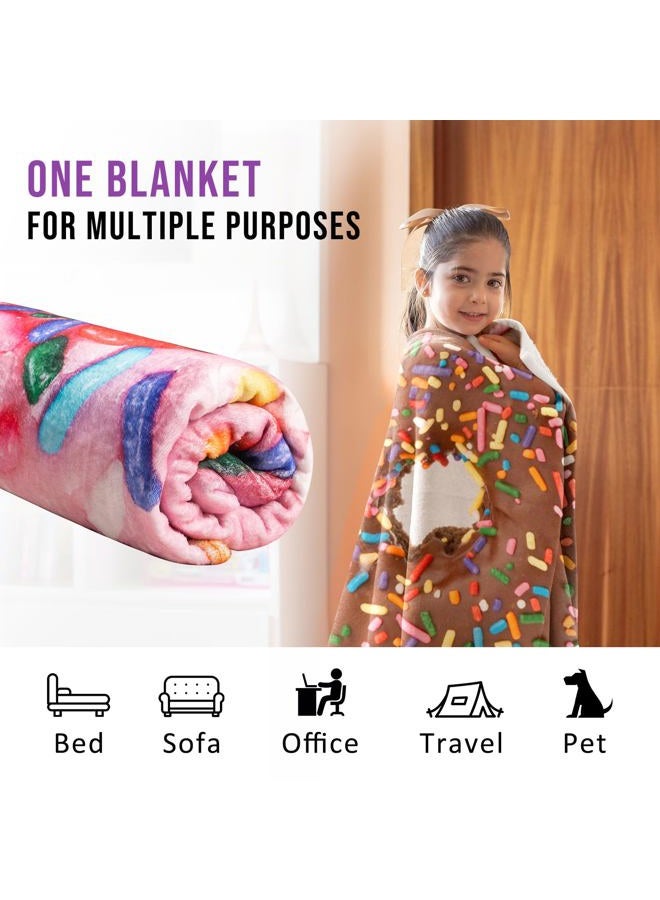 INNOLITES Realistic Donut Blanket, Large 71" Blanket Lightweight and Soft Flannel Novelty Decorative Blanket, Cozy Fleece, Perfectly Round Fuzzy Throws Blanket for Adult and Kids (Donut&Coffee) - Image 2