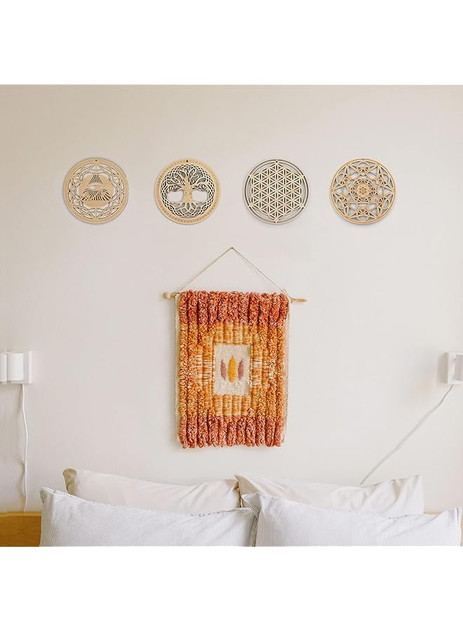 erorex 5.31 Inch Sacred Geometry Wall Art 4 Pcs Set Meditation Decor The Eye Of Horus The Flower Of Life The Tree Of Life Metatron'S Cube Crystal Grid Yoga Decor Wooden Art Set Spiritual Gifts - Image 2