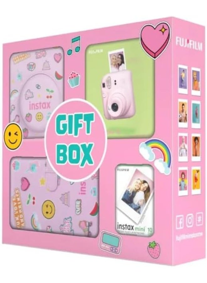 Instax Mini 12 Instant Camera Giftbox, Blossom Pink, with Protective Case, Mini Film (10 Shots), Album, Batteries & Hand Strap - Image 2