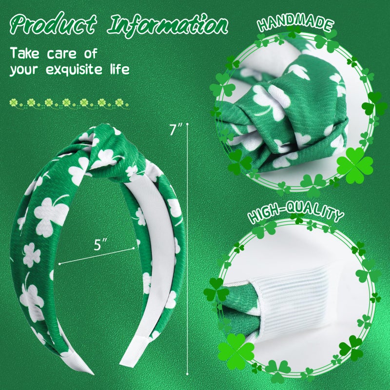 ONENINEDREAM Knotted Headband: Green Shamrock Clover Wide Hair Band for Women's St. Patrick's Day Headwear and Accessories - Image 4
