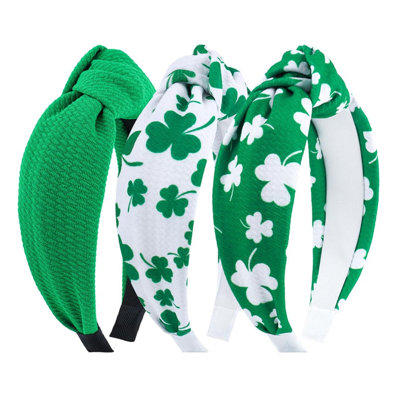 ONENINEDREAM Knotted Headband: Green Shamrock Clover Wide Hair Band for Women's St. Patrick's Day Headwear and Accessories - Image 1