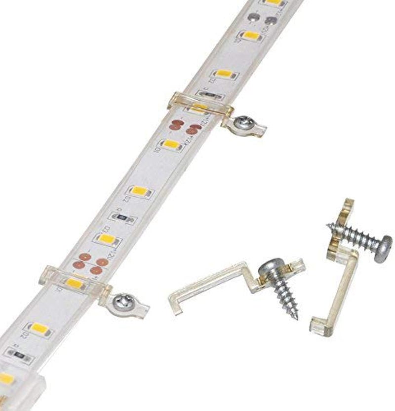 GRIVER 100 Pack Strip Light Mounting Brackets,Fixing Clips,One-Side Fixing,100 Screws Included (Ideal for 12mm Wide IP68 Silicone Cover Strips) - Image 1