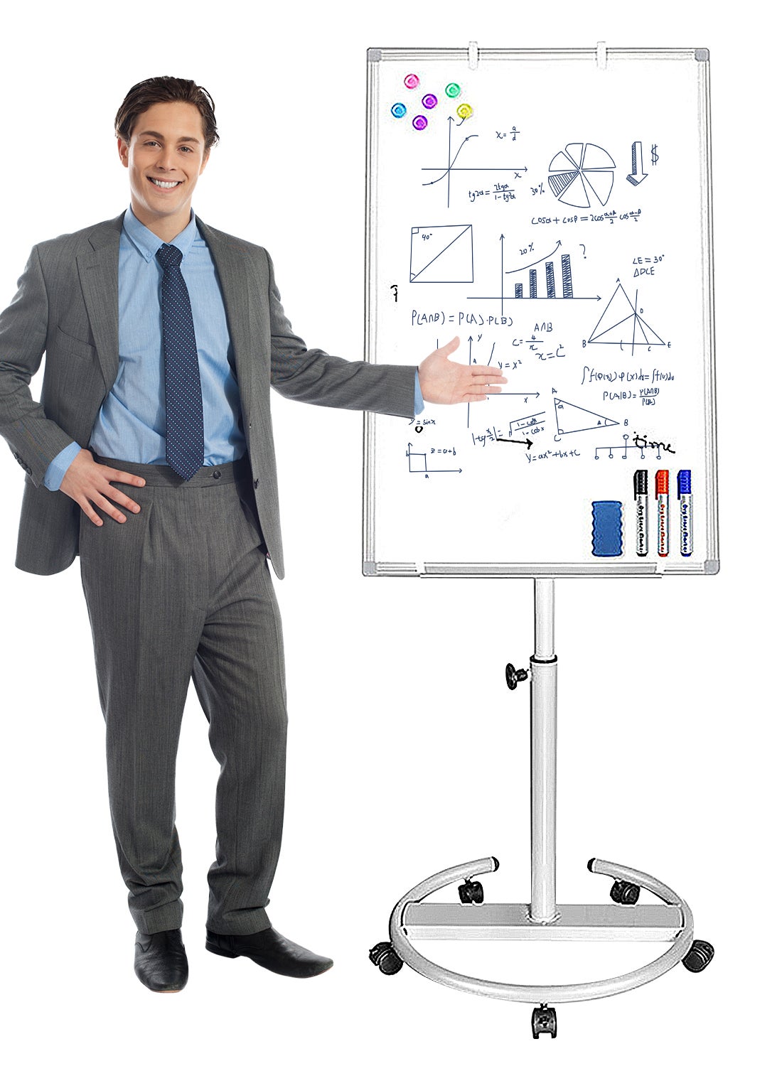 KidLe Dry Erase Boards Rolling Whiteboard, Mobile Round Base Whiteboard - 3-Layer Coated Smooth Surface, Ideal for Team Brainstorming, Education