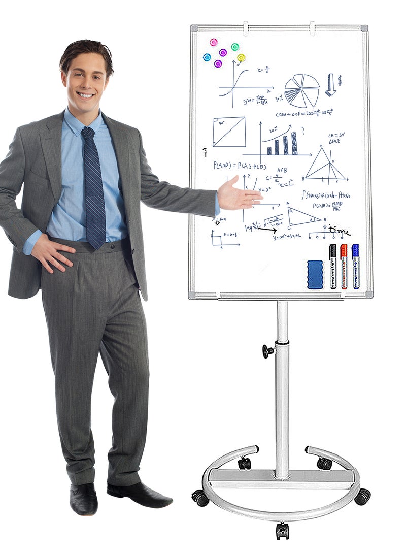 كيدل ألواح الكتابة القابلة للمسح الجاف من KidLe، سبورة بيضاء متحركة بقاعدة دائرية - سطح أملس مطلي بثلاث طبقات، مثالية للعصف الذهني الجماعي والتعليم - Image 1