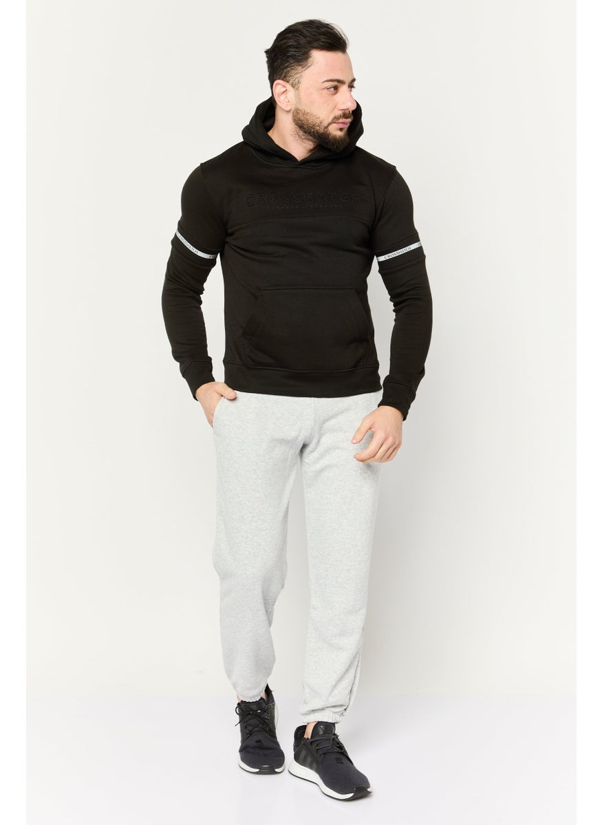 CROSSHATCH Men Embossed Print Fleece Hoodie, Black  - Image 2