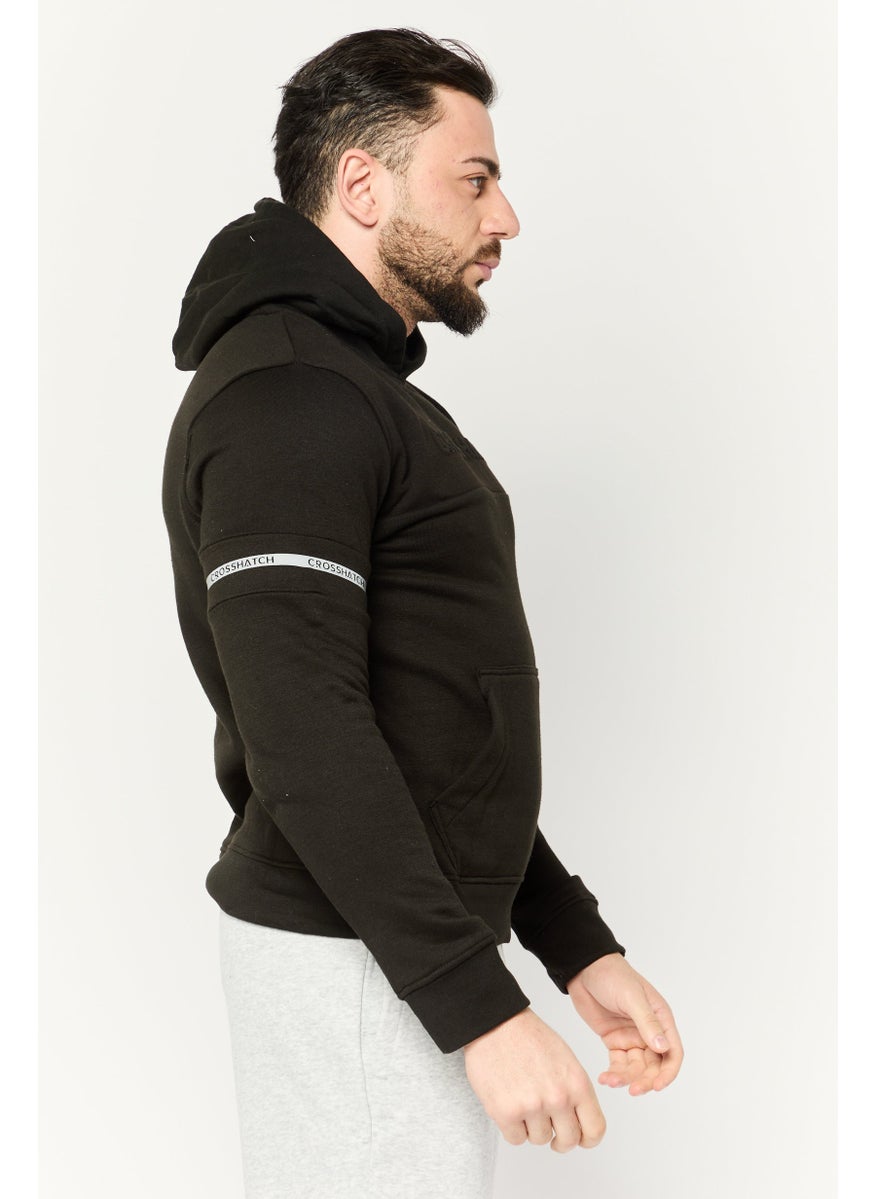 CROSSHATCH Men Embossed Print Fleece Hoodie, Black  - Image 3