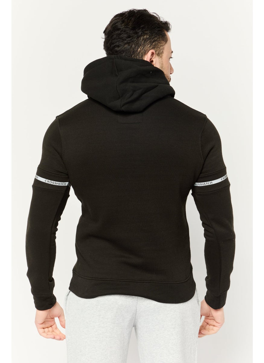 CROSSHATCH Men Embossed Print Fleece Hoodie, Black  - Image 4
