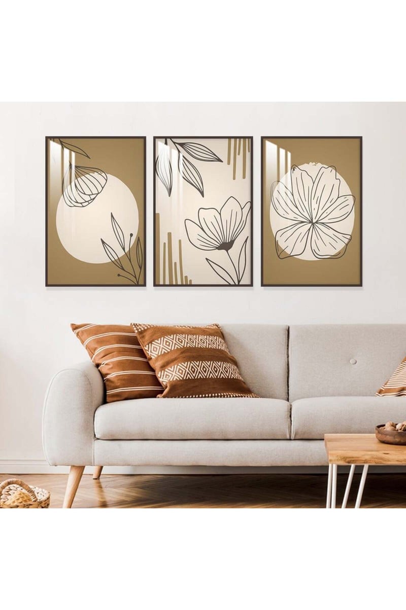 ماركتنا ثلاث لوحات جدارية خشبية بتصميم فني بوهيمي مع إطار وطبقة أكريليك شفافة. - Image 1