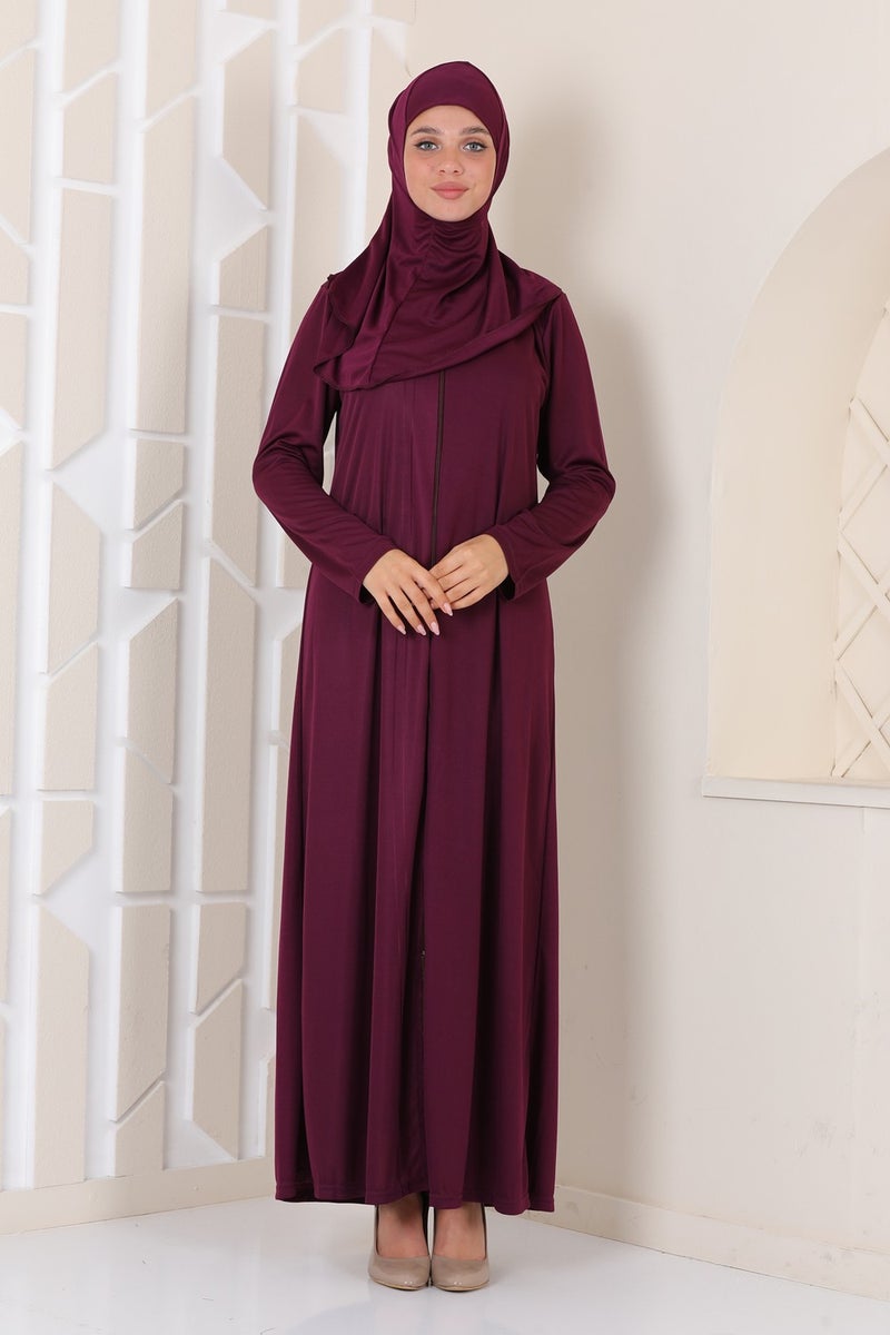 Aslınur Practical Zippered Prayer Dress Plum  - Image 1