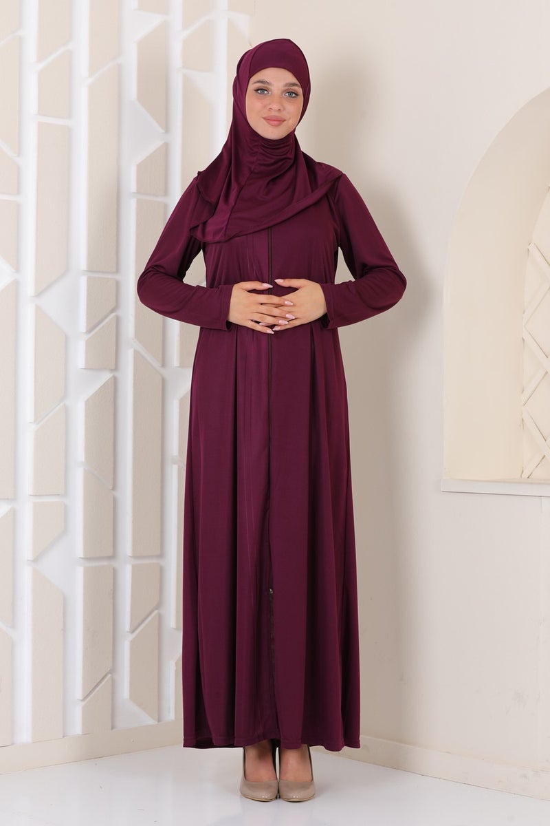 Aslınur Practical Zippered Prayer Dress Plum  - Image 3
