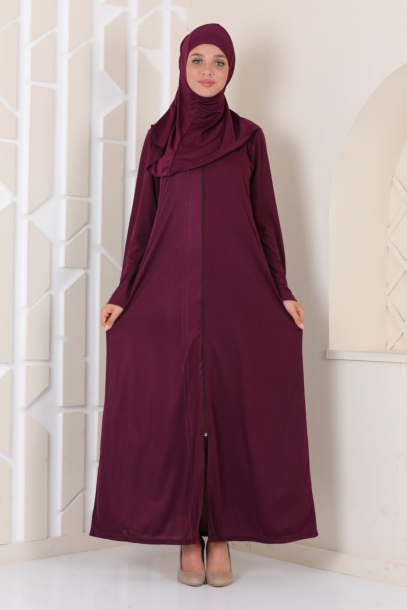 Aslınur Practical Zippered Prayer Dress Plum  - Image 2