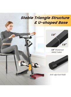 XiuWoo Foldable pedal exerciser for seniors, hand arm leg knee physical therapy exercise bike w/adjustable height, handgrip, resistance Band, recovery home workout equipment for elderly  - Image 4