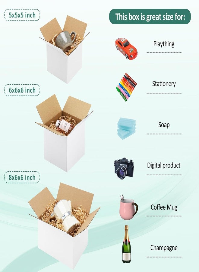 Eupako 30 Pack Small Shipping Boxes Assorted Sizes, White Corrugated Box Mailers, Cardboard Boxes for Packaging Small Business, Mailing, 5x5x5 & 6x6x6 & 8x6x6 10 PCS Each Small Boxes - Image 3