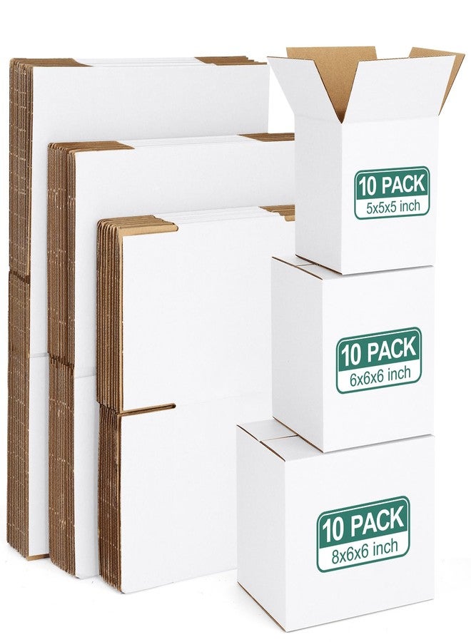 Eupako 30 Pack Small Shipping Boxes Assorted Sizes, White Corrugated Box Mailers, Cardboard Boxes for Packaging Small Business, Mailing, 5x5x5 & 6x6x6 & 8x6x6 10 PCS Each Small Boxes - Image 1