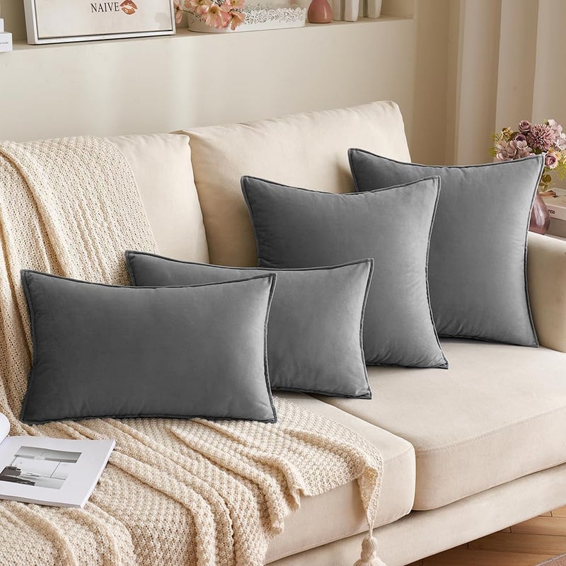 MIULEE Pack of 2 Decorative Velvet Throw Pillow Cover Soft Pillowcase Solid Square Cushion Case for Sofa Bedroom Car 26x26 Inch Grey - Image 4