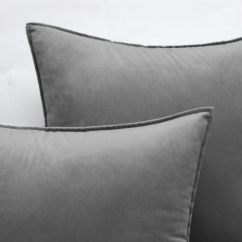 MIULEE Pack of 2 Decorative Velvet Throw Pillow Cover Soft Pillowcase Solid Square Cushion Case for Sofa Bedroom Car 26x26 Inch Grey - Image 3