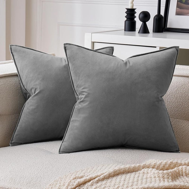 MIULEE Pack of 2 Decorative Velvet Throw Pillow Cover Soft Pillowcase Solid Square Cushion Case for Sofa Bedroom Car 26x26 Inch Grey - Image 1