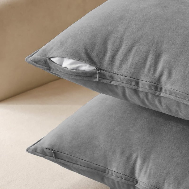MIULEE Pack of 2 Decorative Velvet Throw Pillow Cover Soft Pillowcase Solid Square Cushion Case for Sofa Bedroom Car 26x26 Inch Grey - Image 2