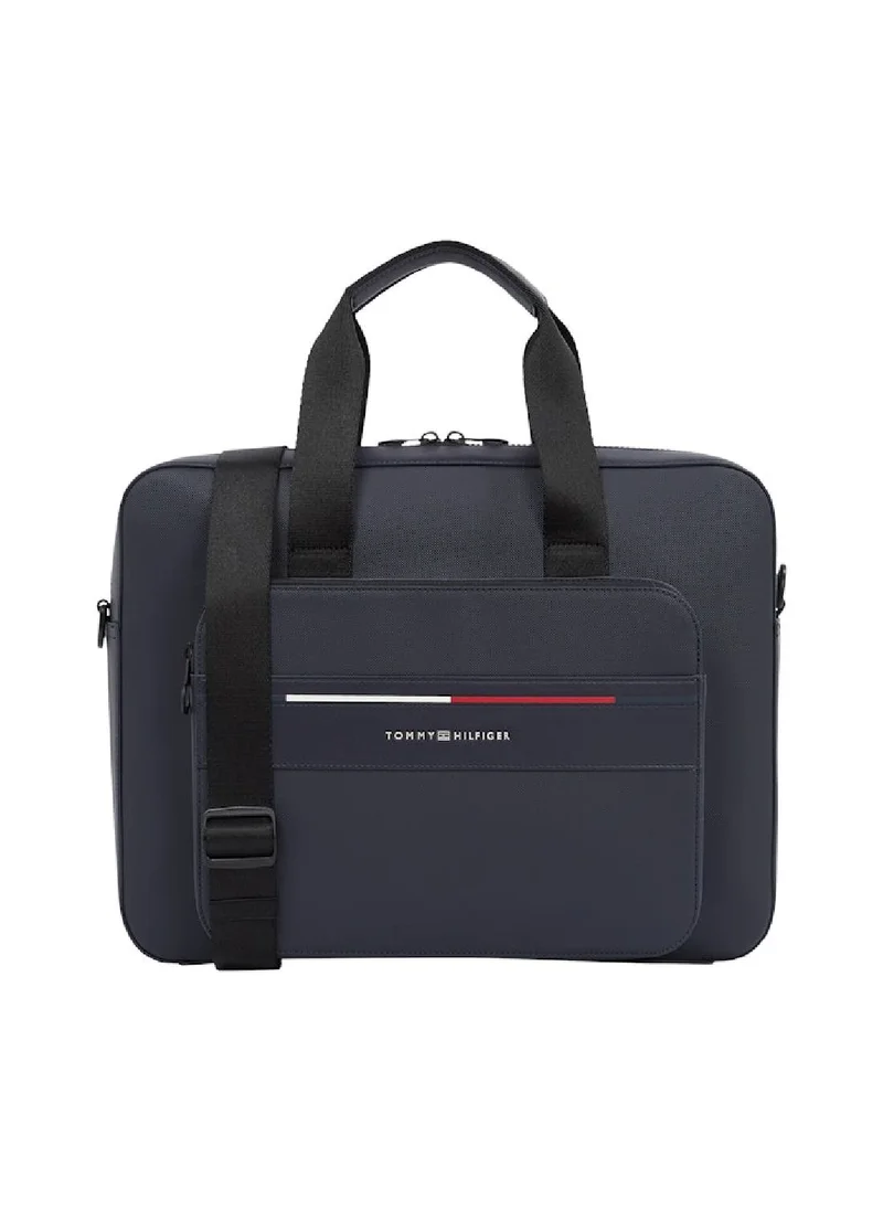 TOMMY HILFIGER Men's Signature Laptop Bag - Faux Leather, Blue