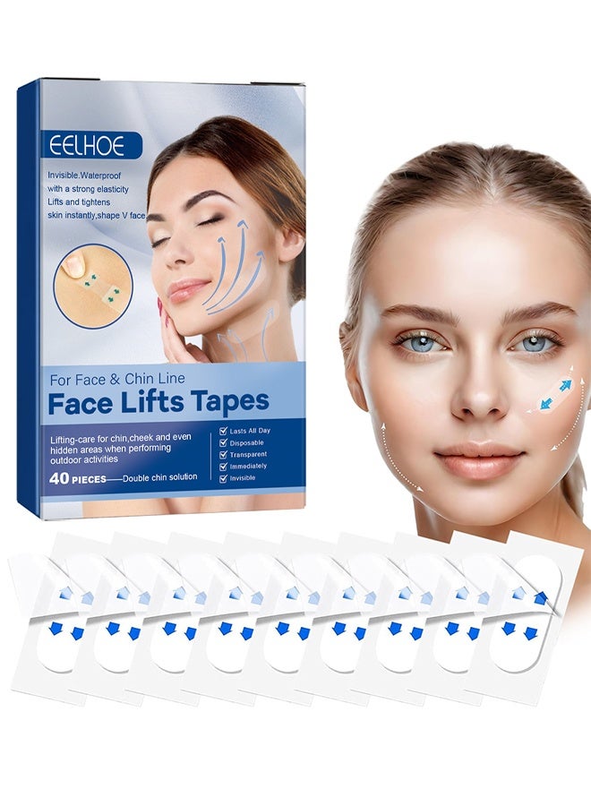 EELHOE 40PCS Face Lift Tape, Face Neck Tape Lifting Invisible, High Elasticity Wrinkle Patches, Invisible Face Tapes For Lifting Eyes Double Chin Jowls, Wrinkle, Lifting Saggy Skin, Waterproof, Face Stickers Neck Eye Double Chin Lift V Shape - Image 1