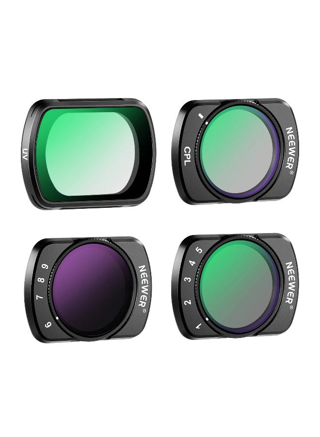 نيوير مجموعة فلاتر مغناطيسية متغيرة 4 قطع من NEEWER لكاميرا DJI Osmo Pocket 3، ND2-32 وND64-512 قابلة للتعديل، مع فلتر CPL وUV، زجاج بصري HD، تركيب سريع - Image 1