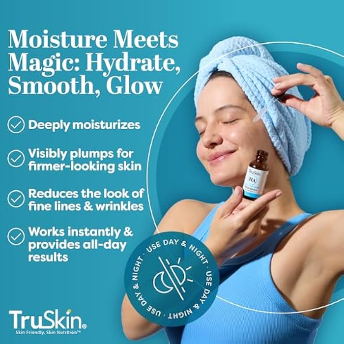 TruSkin Hyaluronic Acid Serum for Face + 7 Ultra Hydrating Ingredients – Best Face Serum for Moisturizing, Visibly Plumping Skin & Smoothing the Look of Fine Lines, 1 fl oz - Image 3