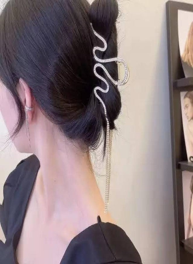 سامياك مشبك شعر سامياك مرصع بتصميم متعرج مع شرابة مرصعة بأحجار الراين | مشبك فراشة | مشبك فكي لحفلات الزفاف والعرائس - Image 2
