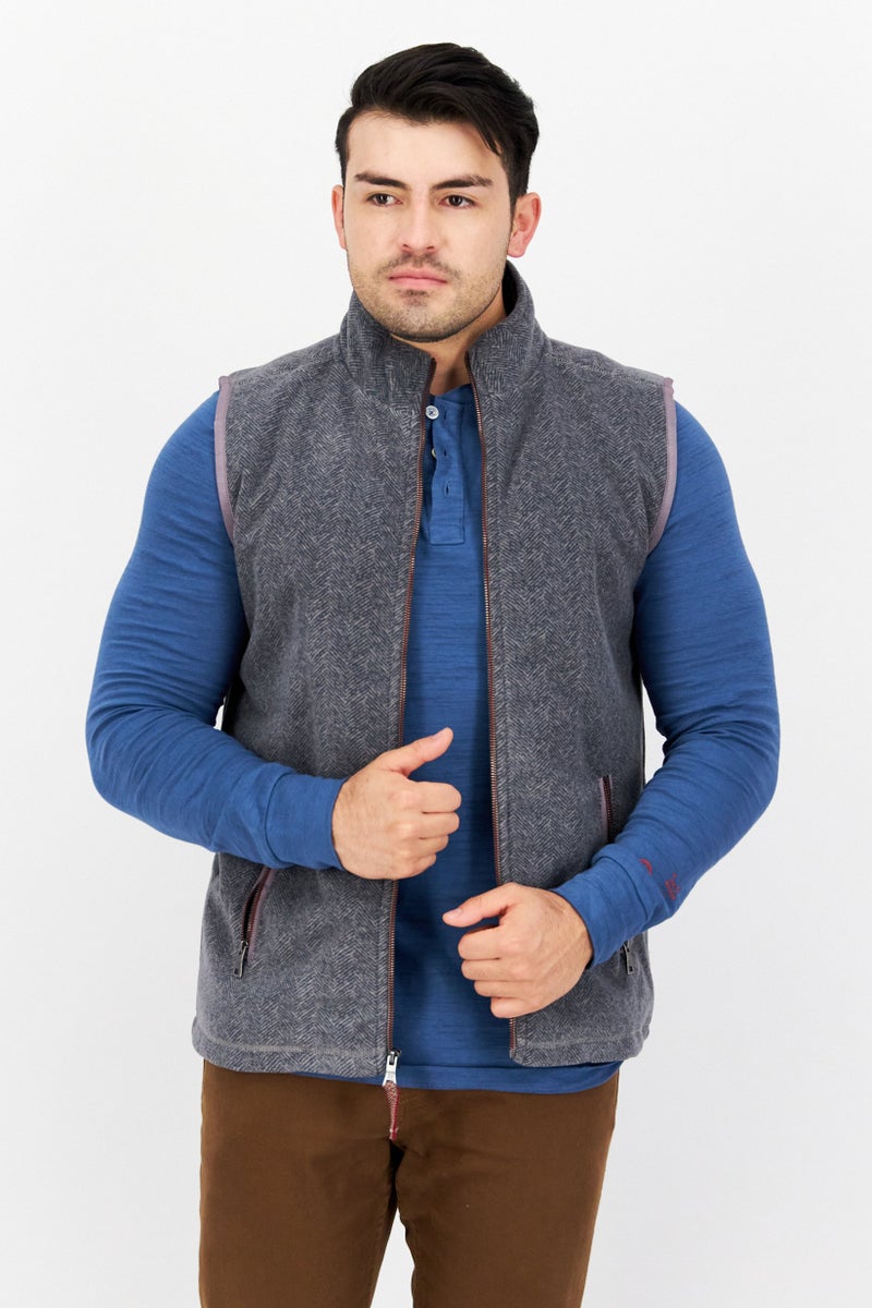 TRUE GRIT Men Houndstooth Pattern Vest Jacket, Grey - Image 1