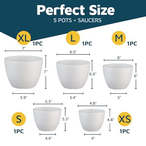Lifemaster Eco Friendly Plant Pot Set 5Pack Home Decor Flower Indoor and Outdoor Plastic Pots with Drainage Holes Assorted Sizes 7 66 6 53 48 Stackable Garden Versatile Planters - Image 3