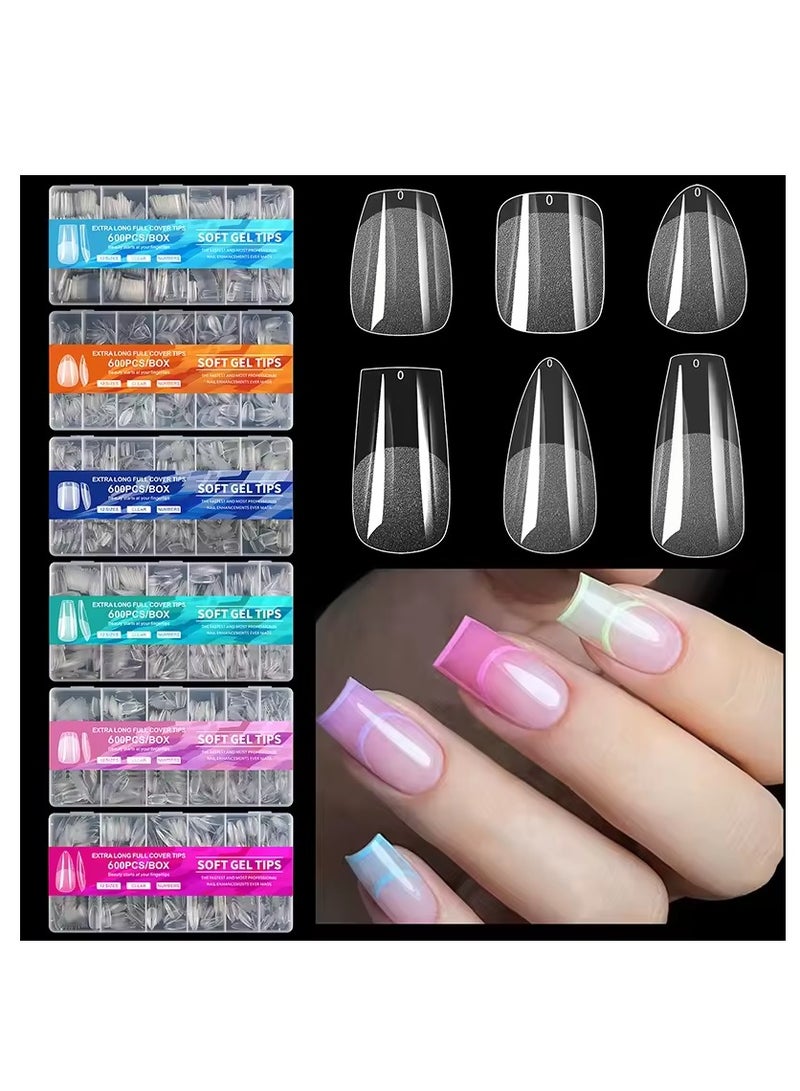 600pcs X Gel Nails Set, Semi-Gloss Clear Matte Acrylic Gel Nail Tips, Pre-Shaped Artificial Nail Tips for Nail Extension - Image 2