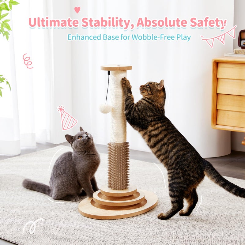 MADE 4 PETS Made4Pets Cat Scratching Post, 23" Tall Sisal Cat Scratcher Post with Self Groomer, 4-in-1 Interactive Trackball Toys with Hair Brush, Vertical Cat Climbing Tree with Dangling Plush Balls - Image 5