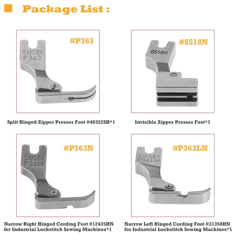 Hicello 4PCS Different Zipper Presser Foot P36L P36N P363 S518N Compatible with JUKI Brother Singer Consew Typical Industrial Single Sewing Machines - Image 2