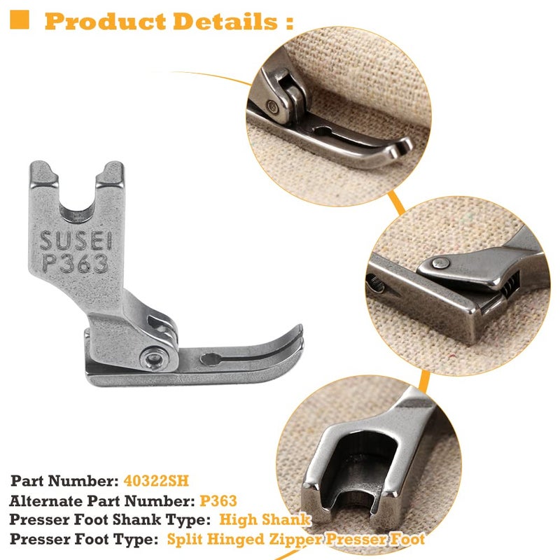 Hicello 4PCS Different Zipper Presser Foot P36L P36N P363 S518N Compatible with JUKI Brother Singer Consew Typical Industrial Single Sewing Machines - Image 5