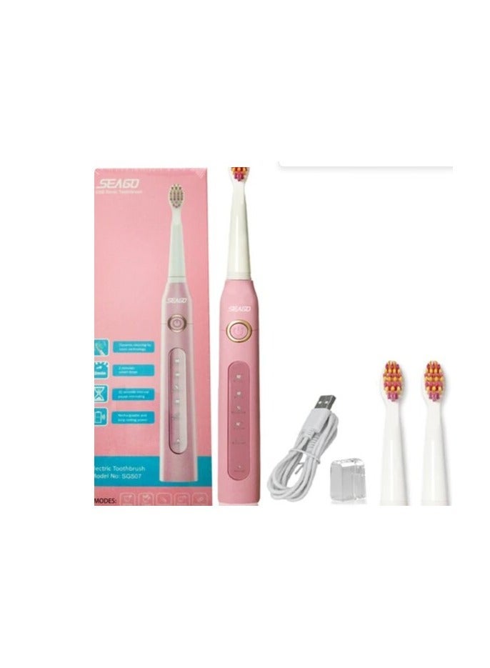 Seago pink electric toothbrush with multiple brushing modes and built-in timer - Image 1